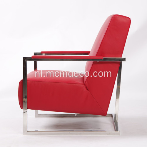 Elegante moderne leren fauteuil met roestvrijstalen frame